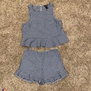 Aqua blue and white check short set size xs